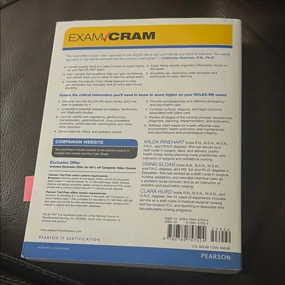 Pearson Exam Cram NCLEX-RN Book - Blue and Yellow Cover - Picture 3 of 3